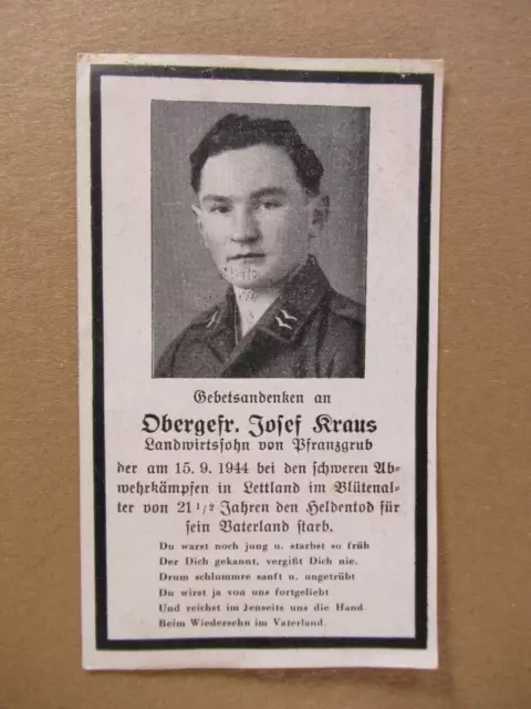 Sterbebild 2. WK Obgefr. Gef. 15. 9. 1944 in Lettland