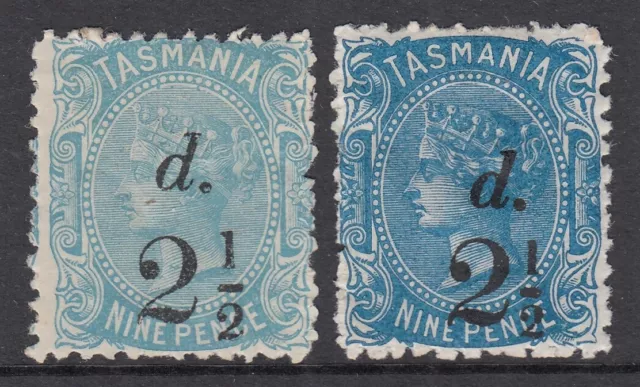 Tasmania 1891  SG 168b & SG 169  2 1/2d on 9d Surcharge  mint pair