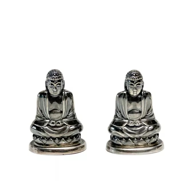 Pair American Sterling Silver Figural Buddha Salt & Pepper Shakers