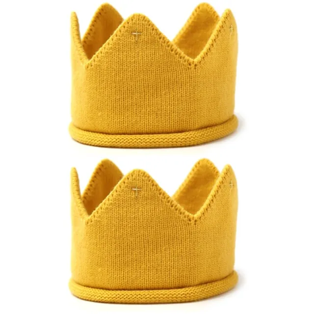 2pcs yellow Baby Kids Girls Warm Winter Knitted Hat Crown Knit Headband