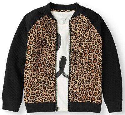 NWT Girls 2 Pc Set  Bomber Jacket & T-Shirt Black Cheetah, Ivory "Love You" Tee
