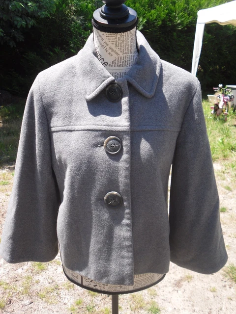MANTEAU COURT MANCHES 3 4 classe gris laine femme ETAM taille 38