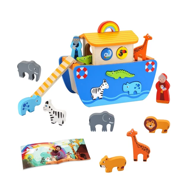 TODDLERS WOODEN NOAH'S Ark Toy Animal Playset, Baptism Gifts for 1 2 3