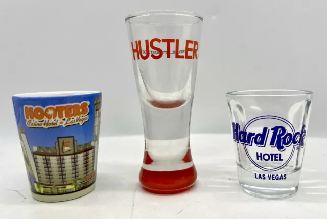 Las Vegas Hooters & Hard Rock Hotel & Hustler Casino Shot Glasses *Ships Fast