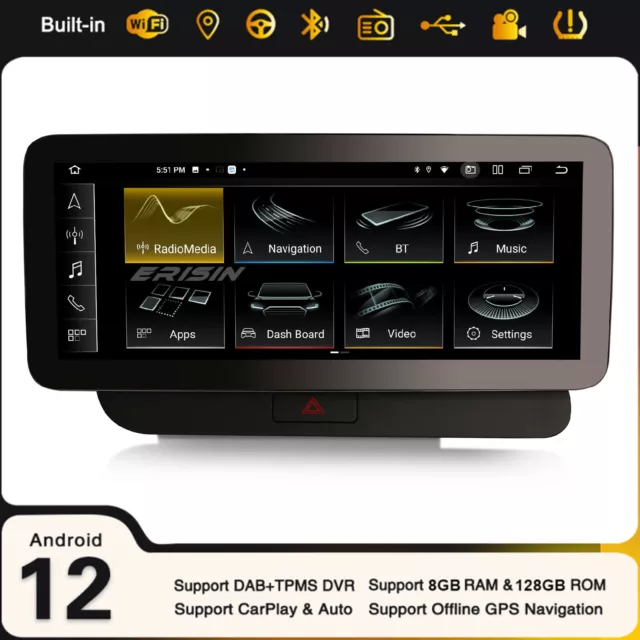 12,3" Android 12 Autoradio Navi CarPlay DAB+ WiFi 8-Cœurs 8Go+128Go Pour Audi Q5