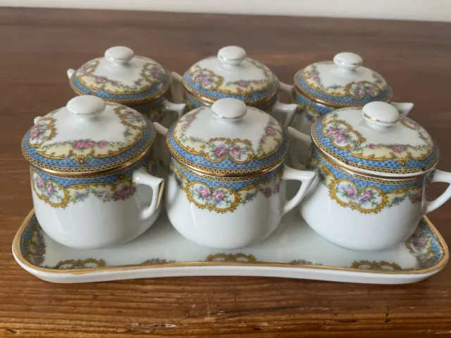 SERVICE 6 POTS A CREME PORCELAINE DE LIMOGES AVEC SON PLATEAU - Vintage