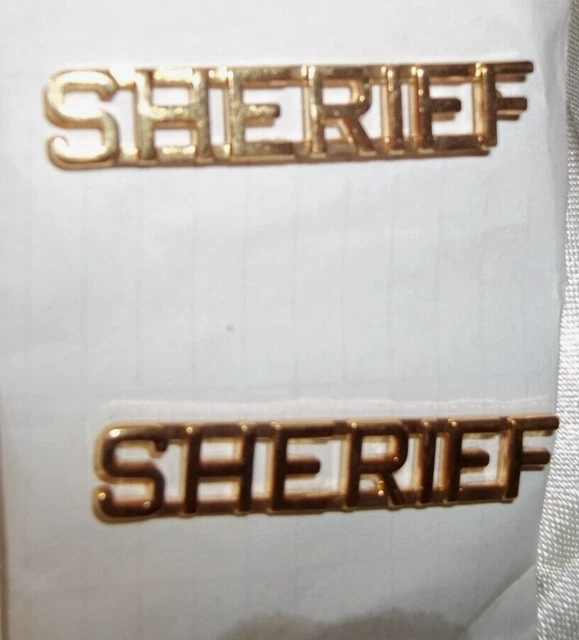 Pair NEW NOS Gold Tone Police  Uniform Collar Brass Clutch Back Pins SHERIFF