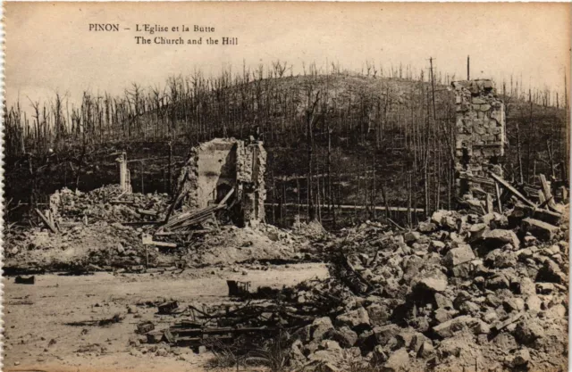 CPA AK Militaire - Pinon - L'Eglise et la Butte - Ruines (697097)