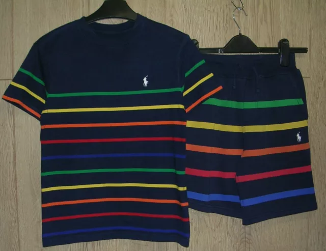 RALPH LAUREN BOYS Navy Blue Stripe Cotton Shorts Top T-Shirt Outfit Age ...