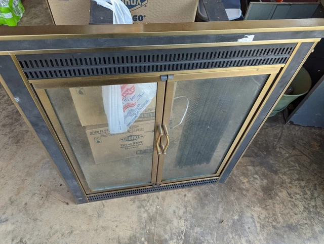 Vintage Polished Brass with Tinted Glass Doors & Mesh Screens Fireplace Insert