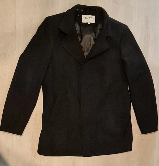 BLAQ MELBOURNE Mens Black Thick Warm Wool Blend Coat Size XL 20.00