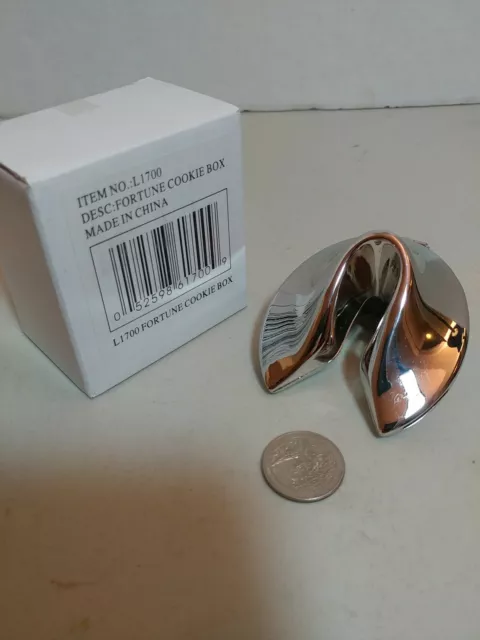 Silver-Tone Metal Fortune Cookie Trinket Box 2.75"L x 2.75"W Pill Box