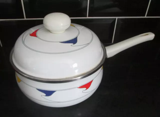 Vintage Retro  Vitrex Enamel Saucepan With Lid