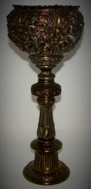 Brass Ornate Art Nouveau Cherub Fairy Pixie Metal Planter Stand Candle Holder