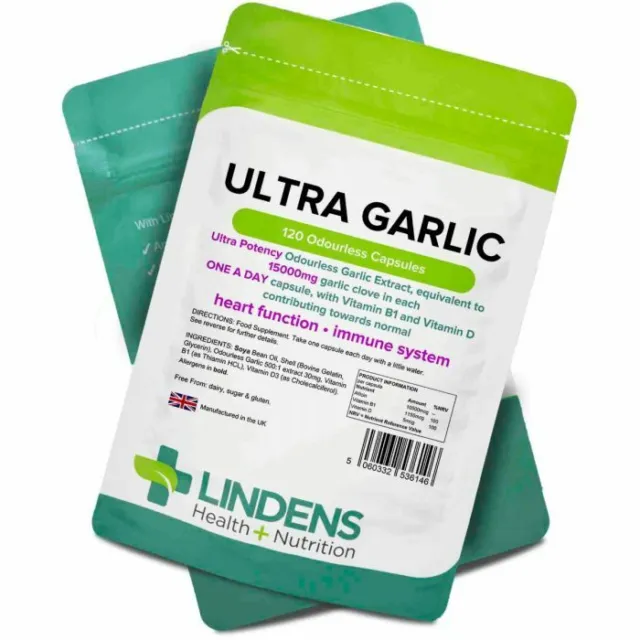 Lindens Ultra Ail Enorme 15000mg 120 Capsules avec Vitamine D3 & B1 3