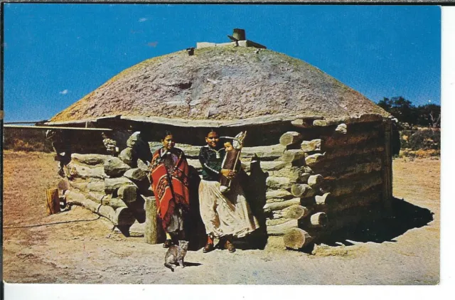CH-010 Navajo Indians and Their Hogan Home, Chrome Postcard Petley Company