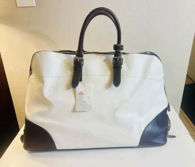 Tumi Light International Carry On Wheeled Duffle Bag 22902 White Leather $495