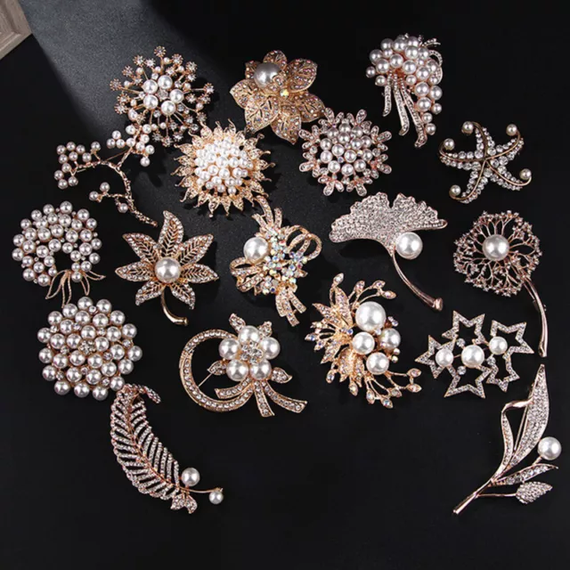 Fashion Jewelry Brooch Pin Crystal Rhinestone Imitation Pearl Flower Brooch Gift