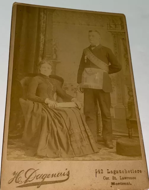 Rare Antique Victorian Canadian Masonic Apron Man & Wife Montreal Cabinet Photo!