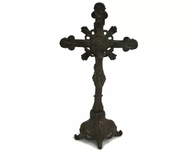 Antique Standing Table Altar Crucifix  Cross Christianity  Jesus Christ Ornate
