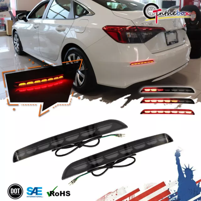 LED Rear Bumper Brake Tail Lights w/ Turn Signal Lamp For Honda Civic Sedan 2022