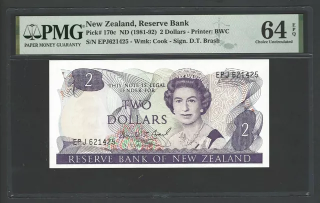 New Zealand 2 Dollars (1981-92) P170c Uncirculated Graded 64