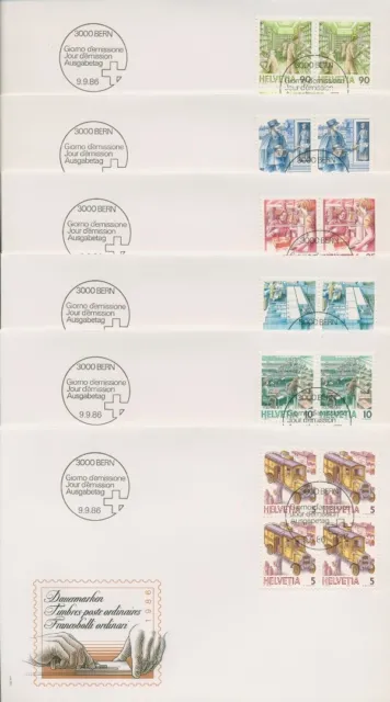 Schweiz 1986 Freimarken Postbeförderung 4er-Block 1321/26 FDC (X16635)