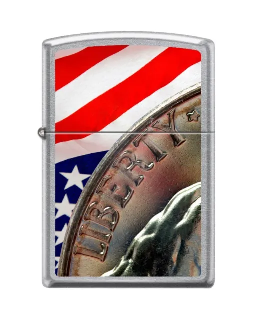 Zippo 8706, USA Flag & Liberty, Street Chrome Finish Lighter