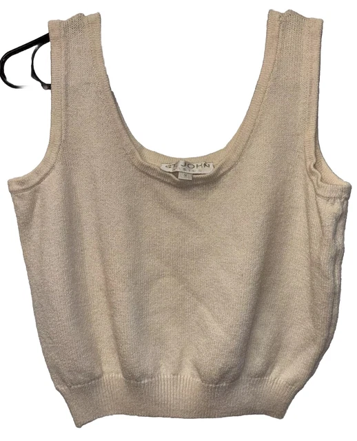 St John Basics Top Women M Ivory Sleeveless Pullover Santana Knit Scoop Neck St John Basics Top Women M Ivory Sleeveless Pullover Santana Knit Scoop Neck