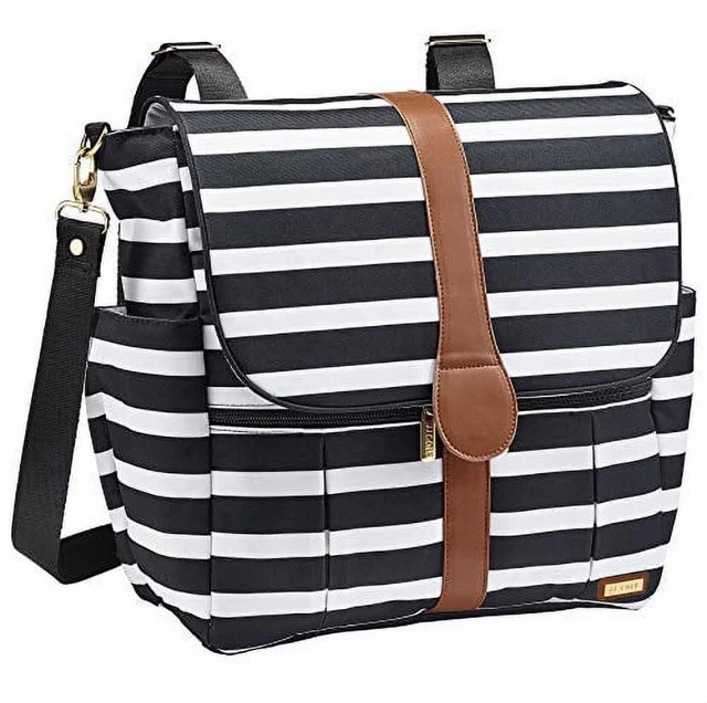 JJ Cole JJCole Mochila Mensajero Top Bolso de pañales Plegable Negro Blanco a Rayas