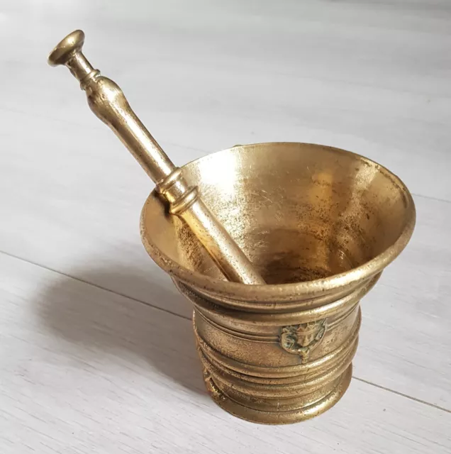 Grand Mortier Et Pilon En Bronze Doré D'apothicaire - Reproduction 1960, 2,17kg