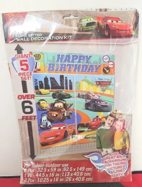 DISNEY CARS Happy Birthday Scene Setter wall mural BACKDROP 5 Piece Set Decor