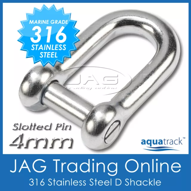 4mm 316 STAINLESS STEEL SLOTTED PIN DEE D-SHACKLE M4 Boat/Marine/Sail/Shade/Slot