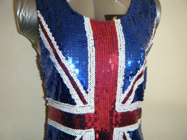 Costume Elegante Donna Oro Blu Union Jack England Bling Paillettes Paillettes 3