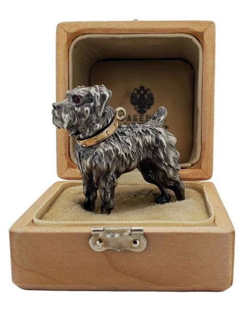 FABERGE Antique Imperial Russian Dog Figure with rubies stones, 88 silver FABERGE Antique Imperial Russian Dog Figure with rubies stones, 88 silver