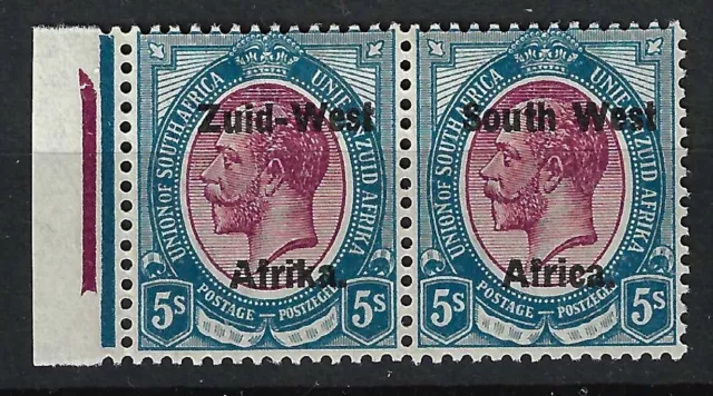 SOUTH WEST AFRICA SG13 1923 KGV 5s Purple & Blue, Setting II. MLH Marginal Pair