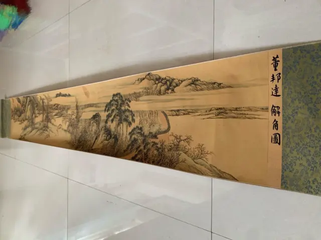 11.8" Collectible Wall Decor china Xuan Paper Scroll Painting Deer Landscape Map