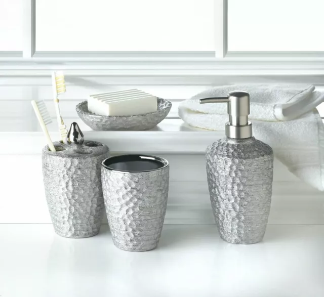 Stylish Hammered Chic Look�Silver Porcelain Texture Bathroom Accessories Decor