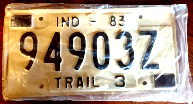 Indiana 1983 Black White Metal Expired License Plate Tag 94903Z Trail 3 Trailer