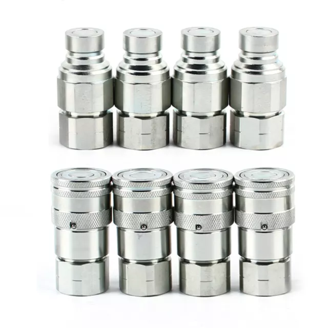 4 Sets 1/2" NPT Skid Steer Flat Face Hydraulic Quick Connect Couplers For Bobcat