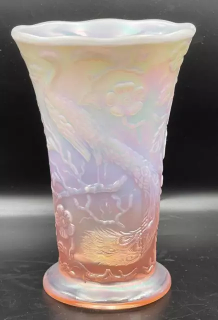 Fenton Pink Opalescent Peacock Vase