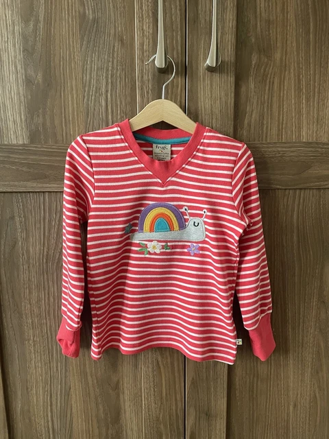 Frugi Girls Organic Cotton Long Sleeve Snail Stripe Applique Top 4-5 Years BNWT