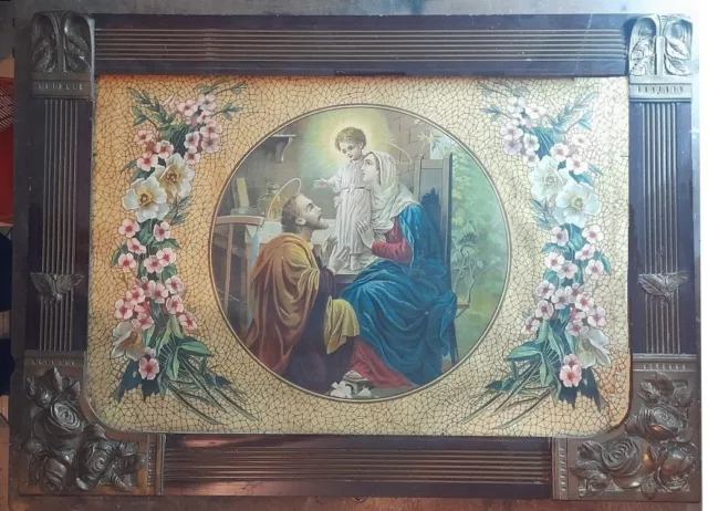 Antica rara icona capoletto Sacra Famiglia Madonna Maria Gesù San Giuseppe fiori