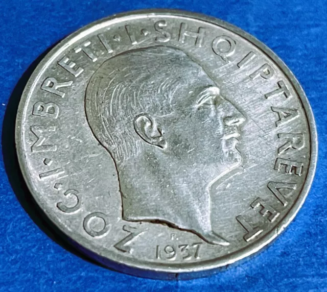 ALBANIA - 1 Frang Ar  Silver Coin  -  ZOG. I. KING OF THE ALBANIAN 1937