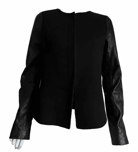 Vince Jacket Women's  Black Wool & Leather Blazer Size Small