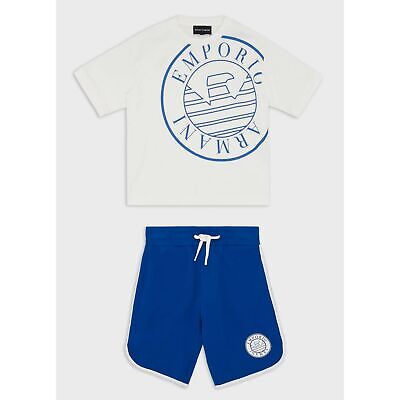 ARMANI EMPORIO Completo T-shirt + bermuda bambino maxi logo bianco/blu 4 8 anni