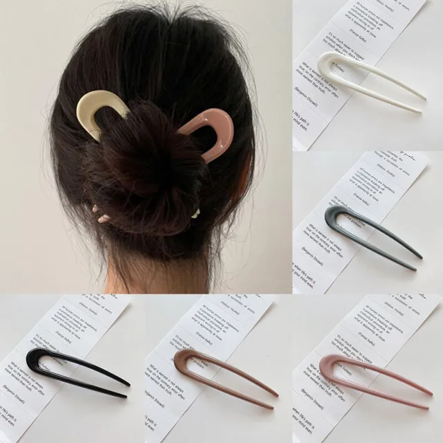 Women Hair Pin U Shaped Fork Stick French Fashion Hairstyle Acrylic Hair Clips♡