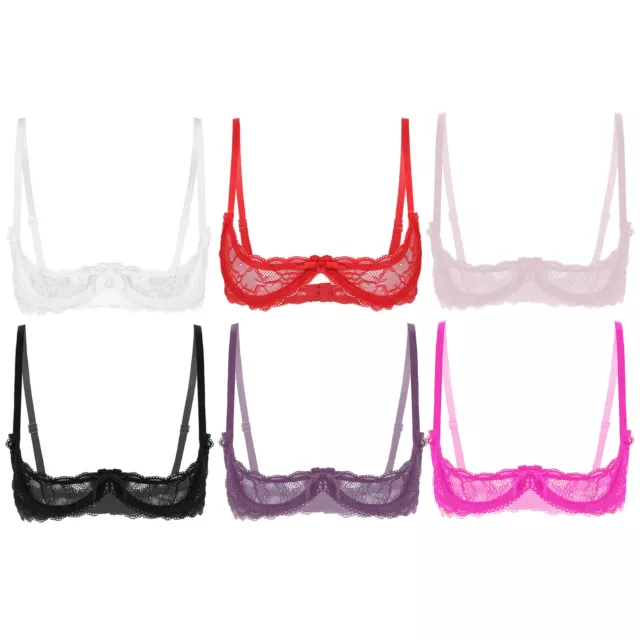 Women Sexy Floral Lace Bra See-through Lingerie Halter Bare Breast Unlined  Tops