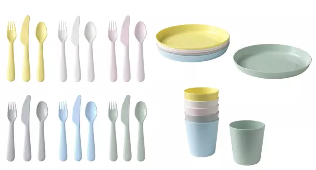 IKEA Children's Dinnerware Set KALAS 30Pc Kid's Plates Cups Forks Spoons Knives