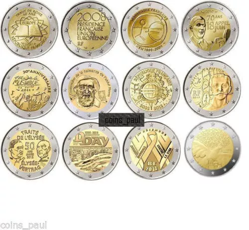 France 2 euro 12 coins 2007 - 2015, UNC Francia Frankreich Франция FDC мир